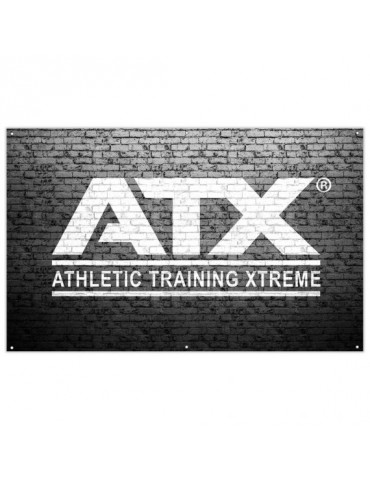 Bannière ATX 200x125 cm logo blanc sur mur en pierre noir