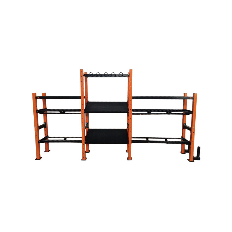 Rack de stockage multi compartiments pour matériel de musculation
