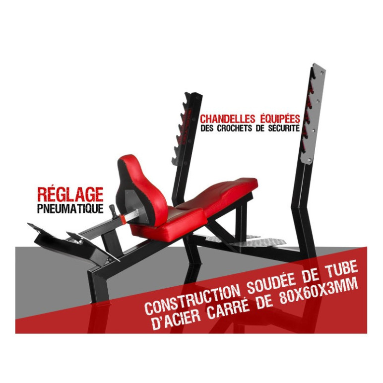Banc d'entrainement pour développé incliné avec assise à réglage pneumatique