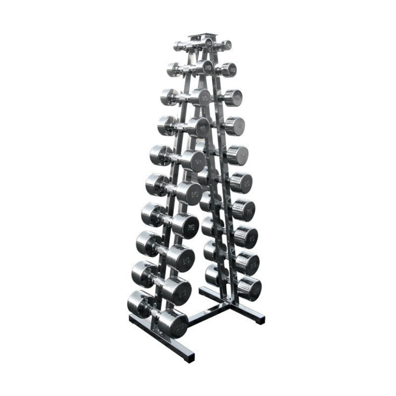 Ensemble de 10 paire d'haltères chromés avec étagère de rangement