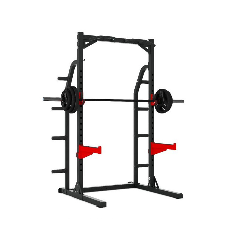 Half rack à squat d'entraînement avec équipements divers