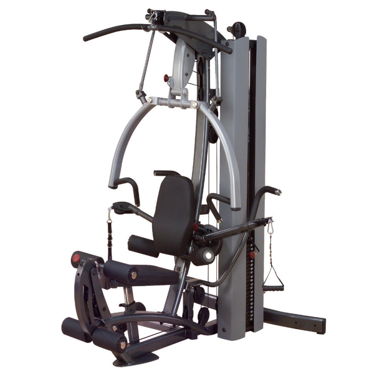 Machine de musculation home-gym multi-poste avec bras convergents et colonne de poids 95 kg