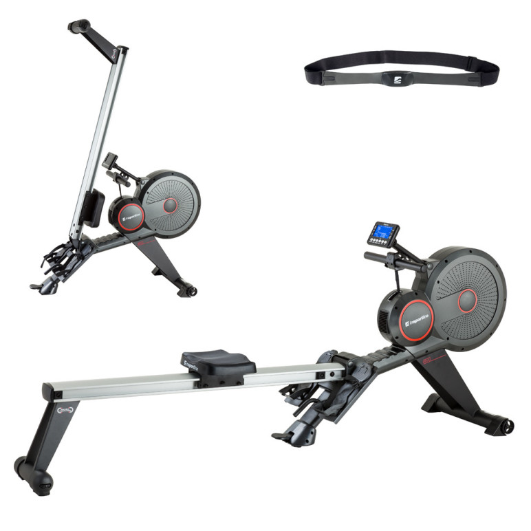 Rameur professionnel pour séance de cardio explosive en salle de fitness.