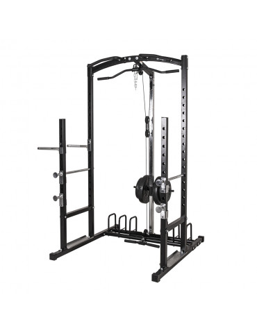 Cage de musculation avec poulie haute et basse à charges libres et supports de rangement pour Home-Gym