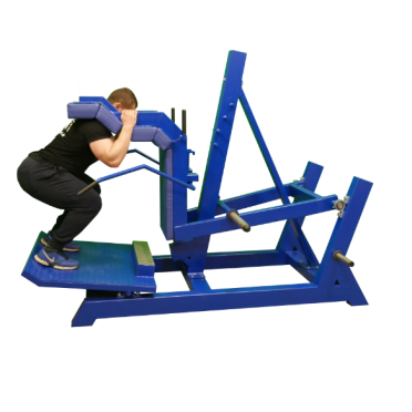 Appareil Front Squat à charge libre pour séance cuisses, mollets et fessiers.