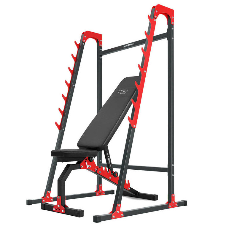Ensemble de musculation : Banc réglable et support repose barre.