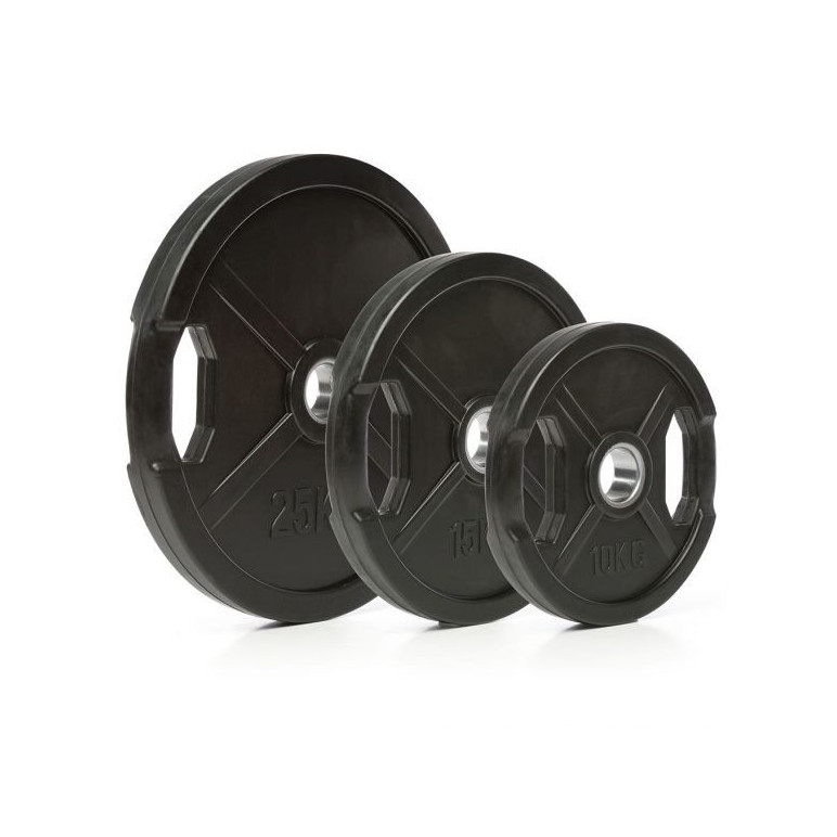 Pack de 120kg de poids olympiques à poignées 50mm avec revêtement caoutchouc