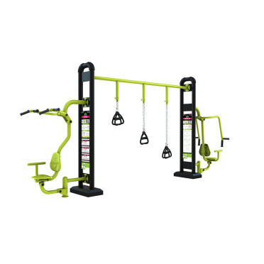 Station de fitness outdoor combinée avec anneaux TRX - Chest Press - Hack Squat