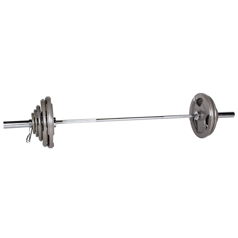 Ensemble de musculation home-gym avec barre droite olympique 182 cm et 80 kg de poids