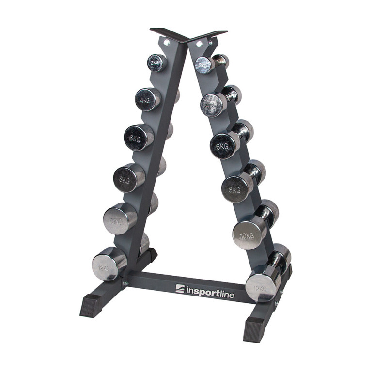 Ensemble d'haltères de musculation chromés 2 kg à 12 kg avec rangement