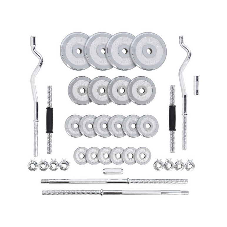 Set d'haltères en mallette chromé - 55 kg