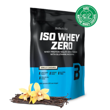 Iso whey isolate zero biotech usa en poudre - vanille, fraise ou chocolat