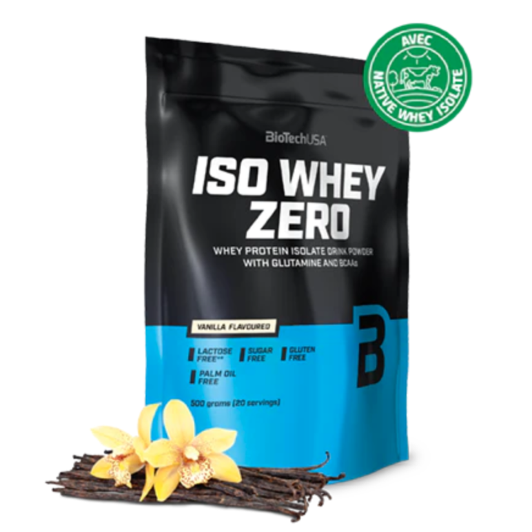 Iso whey isolate zero biotech usa en poudre - vanille, fraise ou chocolat