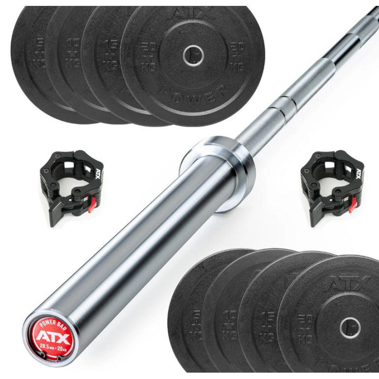 Set économique de 100 kg de poids Bumpers Plates et Barre de musculation