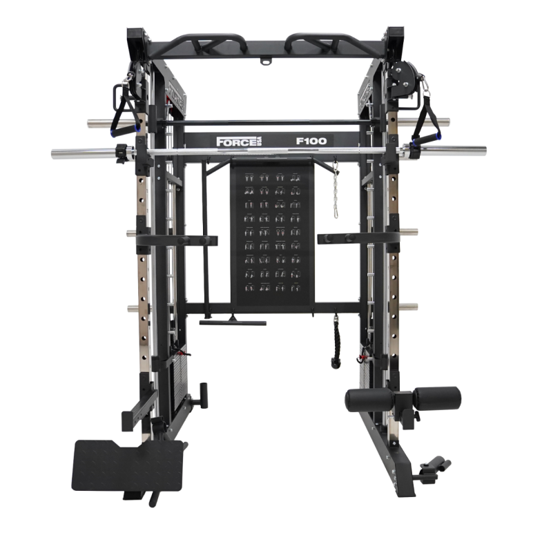 Rack polyvalent Force USA F100 V2 avec 200 kilos de plaques de poids et accessoires de training