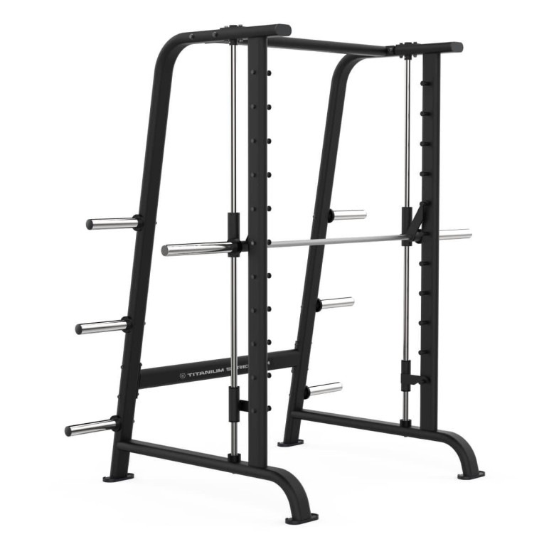Smith Machine Professionnelle ultra fluide avec support de rangement - Capacité 250 kg - Titanium Strength  Black Series