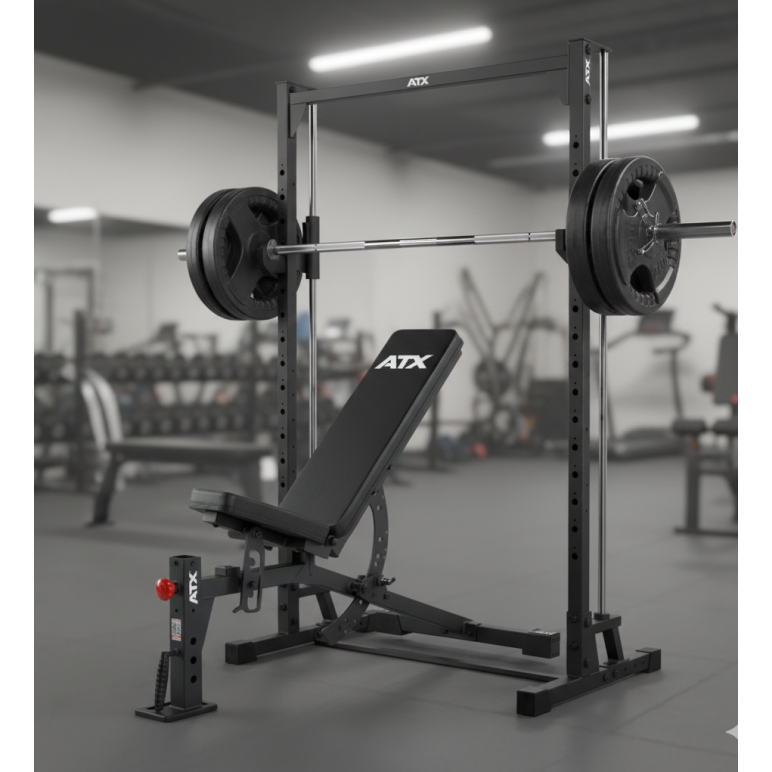 Pack home gym smith machine avec banc de musculation et set de 80 kg de poids standards