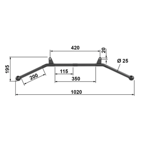 Dimensions : Barre de tirage avec deux œillets