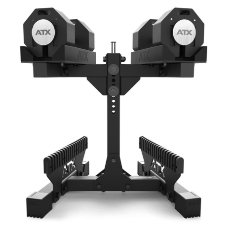 Rack ouvert et stable avec haltères et accessoires