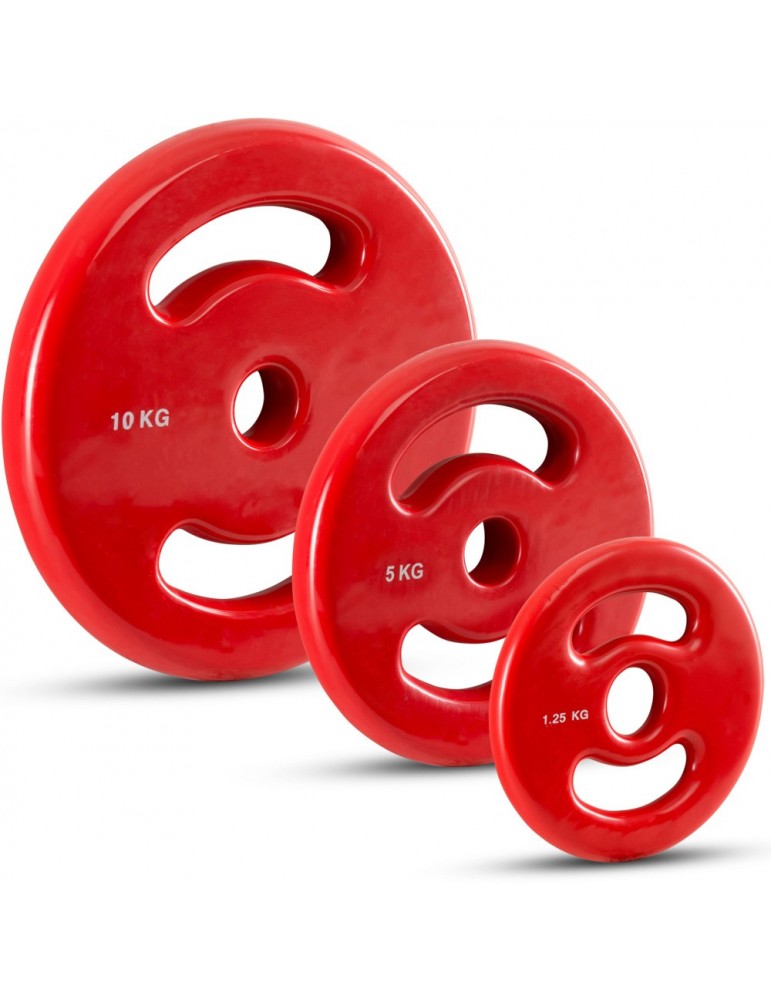 Disques de poids de musculation en vinyle rouge avec 2 poignées jusqu'à 10  kg