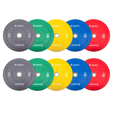Pack de 150 kg de disques de poids bumper plates en caoutchouc de 5 à 25 kg avec code couleur