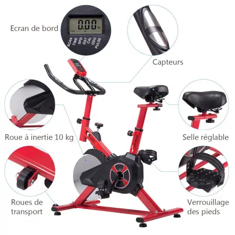 Vélo de spinning roue inertie 10 kg avec écran digital - vue 2