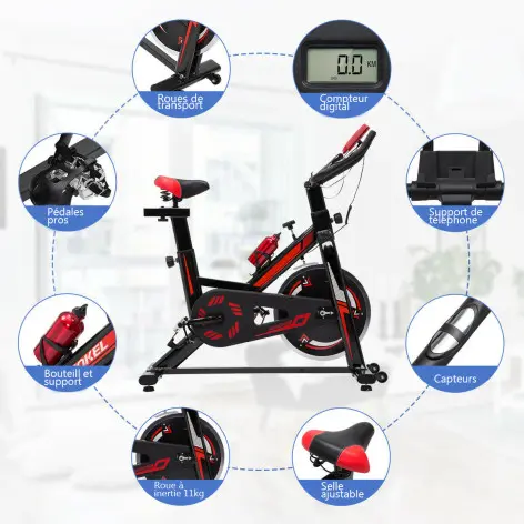 Vélo de biking roue inertie 11 kg avec écran digital - vue 2
