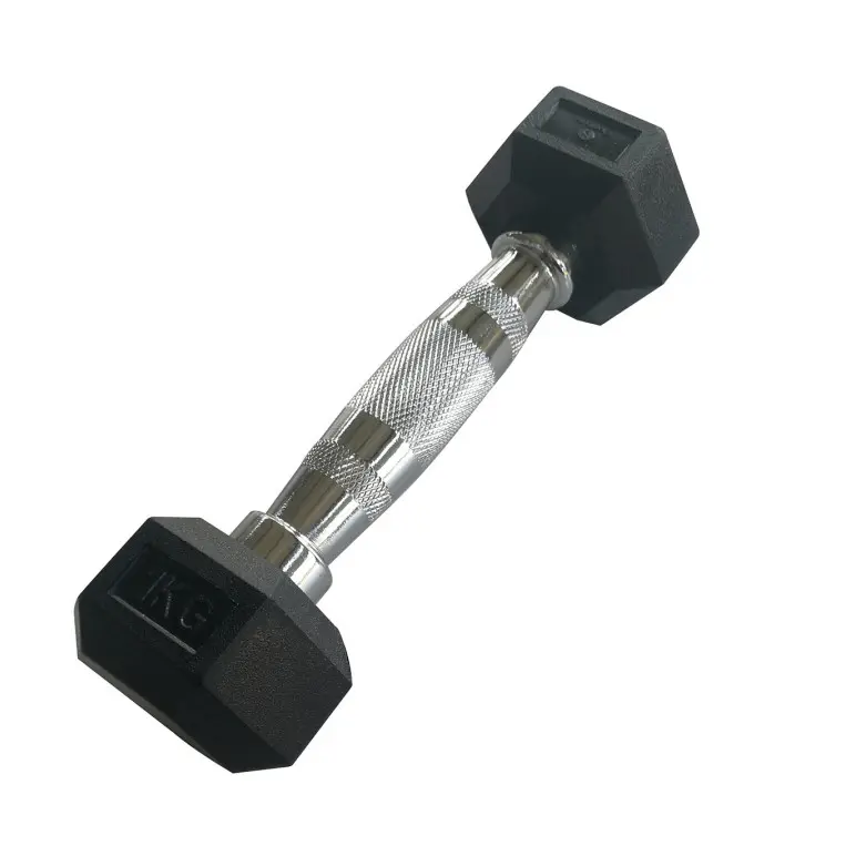Haltères hexagonaux en caoutchouc compactes 1 à 50 kg avec poignée ergonomique chromée