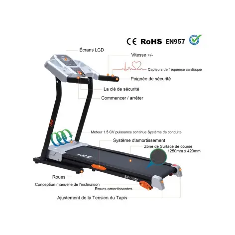 Tapis de course inclinable et dépliable