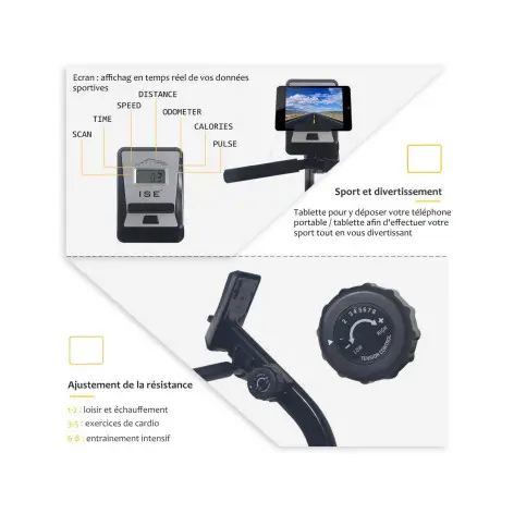 Vélo d’appartement avec écran d’affichage LCD et support pour tablette