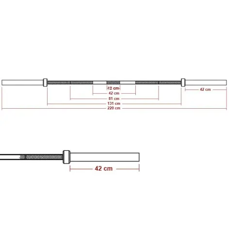 Dimensions barre olympique 220 cm