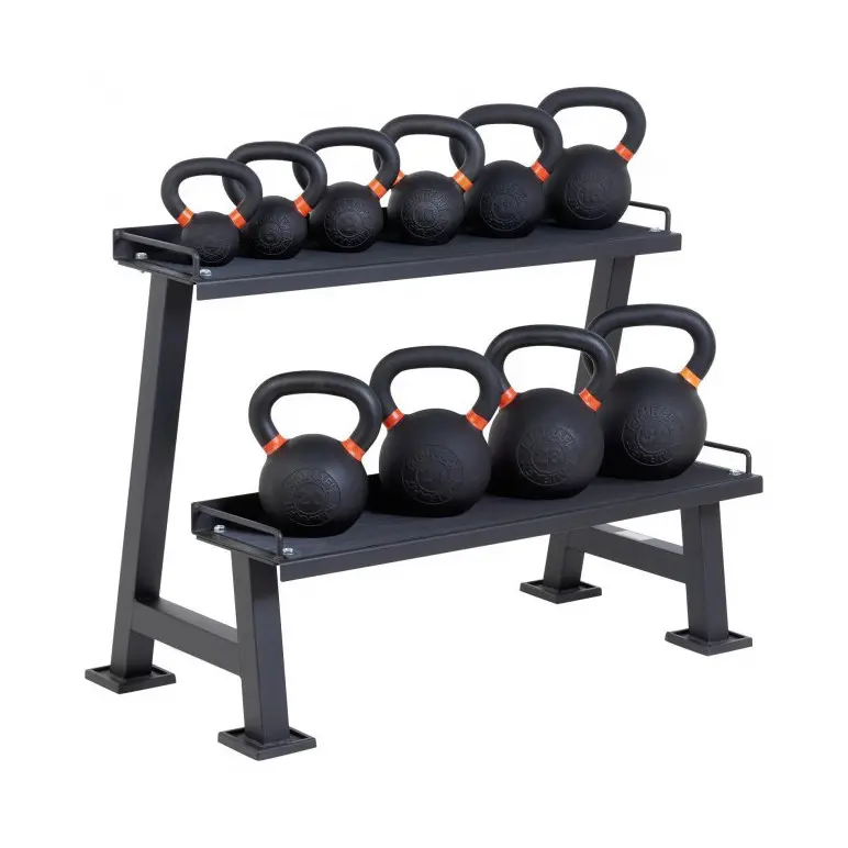 Ensemble rack double niveau + kettlebells en fonte de 4 à 32kg