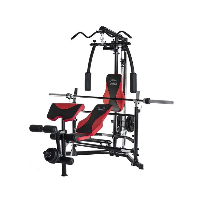 Station de musculation semi professionnelle complète pliable avec colonne de poids à charge libre