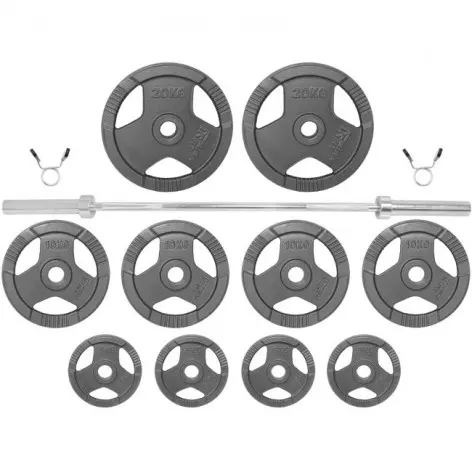 Barre olympique et son kit de poids de 100 kg - vue 2