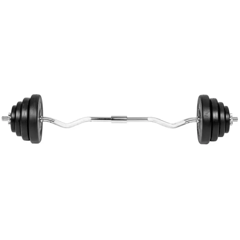 Barre de musculation curl 120 x 2,5 cm avec 8 disques de poids
