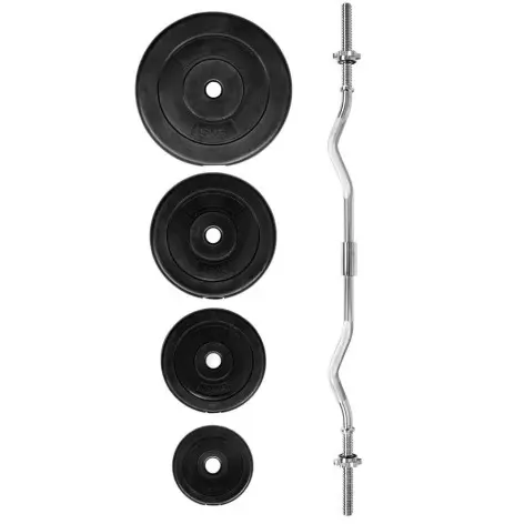 Barre de musculation curl 120 x 2,5 cm avec 8 disques de poids - vue 2