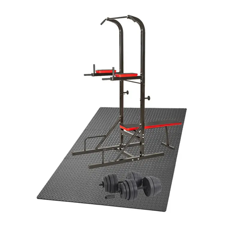 Kit chaise romaine et banc avec haltères courtes convertibles et dalles de sol