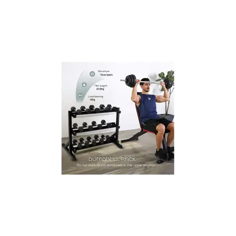 Support auto-porté pour rangement d' haltères sur trois niveaux