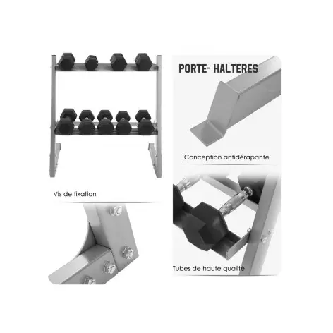 Support de rangement à capacité de maximale 200 kilos pour stockage de 10 paire d'haltères