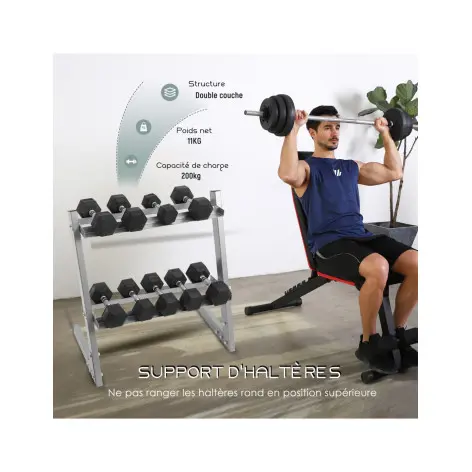 Porte-haltères en acier robuste à capacité de charge 200 kilos - vue 6