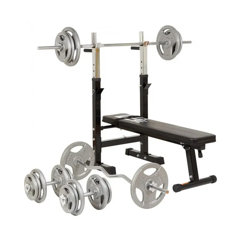 Pack homegym avec banc de musculation, kit de barres et poids 100 kg
