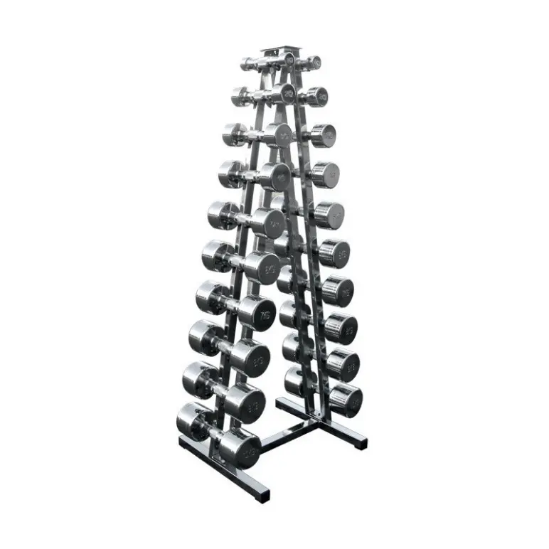 Ensemble de 10 paire d'haltères chromés avec étagère de rangement