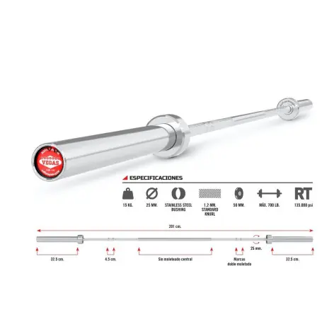 Barre droite de musculation 201 cm pour disques de poids olympique - vue 2