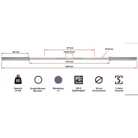 Barre droite de musculation et de powerlifting - Format Standard - vue 6