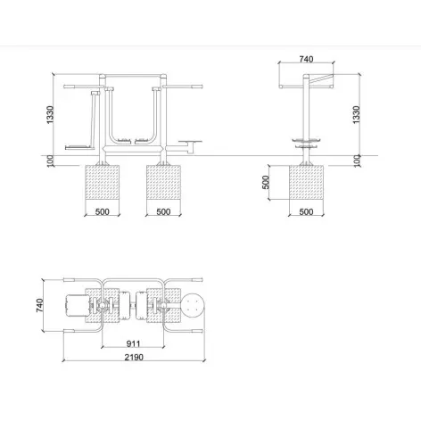 Triple station de fitness pour aire de street workout - vue 4