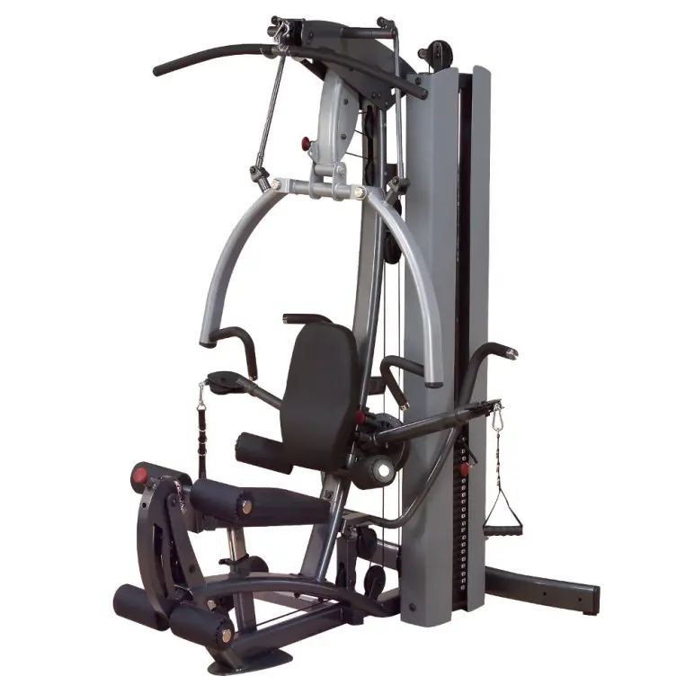 Machine de musculation home-gym multi-poste avec bras convergents et colonne de poids 95 kg