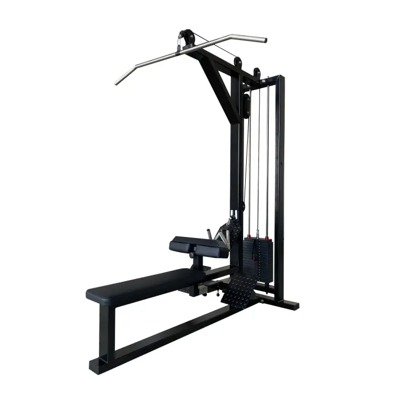 Mutli station de musculation pour exercices lat pulldow et row assis.