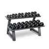 Set complet haltères hexagonaux et rack de rangement sur deux niveaux.
