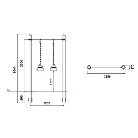 Barre fixe avec anneaux d'entraînement - vue 3