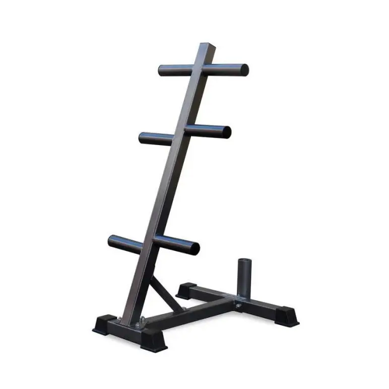 Arbre de rangement pour disques et barre olympique de 50 mm.